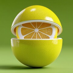 Imagen conceptual medio limón amarillo dentro de una lima cortada a la mitad, primer plano, sobre fondo verde claro, vitamina C, salud