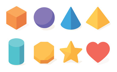 Geometric 3d icons set – vibrant shapes and colorful graphic symbols
