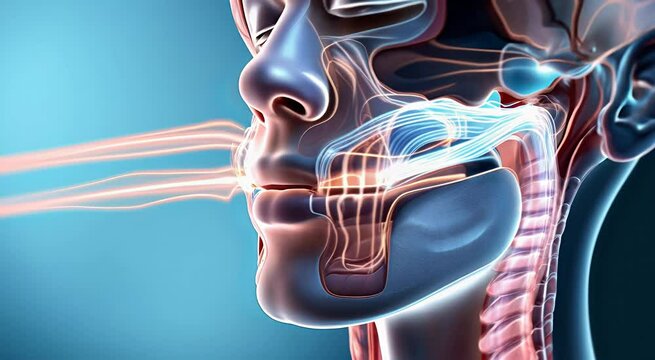 Human Anatomy Visualization Showing Respiratory System and Airflow During Exhalation for Educational Purposes
