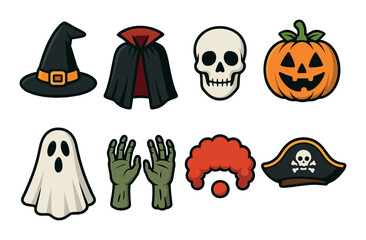 Halloween costume icons set – flat, spooky and festive designs for your projects