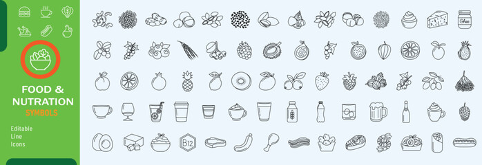  Nutration food and drinks icon set