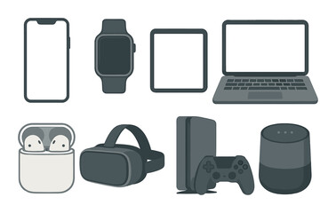 Digital device icons set &ndash; silhouette, electronic gadgets and tech symbols