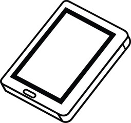 A clean, black and white line drawing of a tablet.