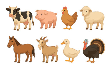 Farm animal icons set – silhouette, livestock and barnyard creature symbols