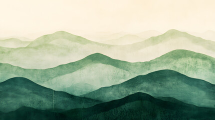 Layered Mountain Ranges in Soft Green Tones