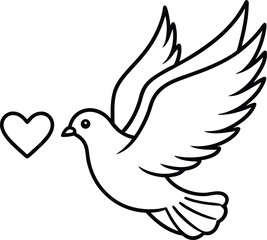 Fototapeta premium A simple, black-and-white line drawing of a dove in flight, with outstretched wings.