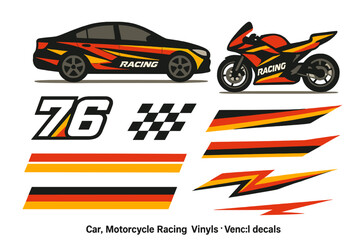 Obraz premium Racing vehicle decals, vinyls, and graphics for motorcycles and cars are available
