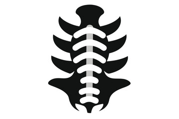 Stylized Black and White Illustration Depicting a Spinal Column with Ribs Silhouette Abstractly