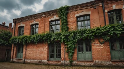 Naklejka premium Vintage Structure Covered in Greenery