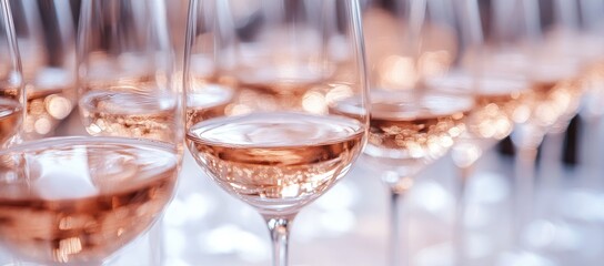 Rose wine glasses at a gathering