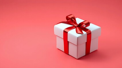Fototapeta premium Elegant White Gift Box with Red Ribbon Perfect for Celebrations and Special Occasions
