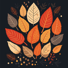 Obraz premium Hand Drawn Autumn Leaves Bouquet Illustration on Dark Blue