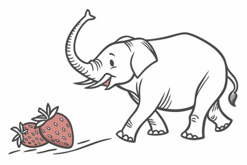 Happy Cartoon Elephant and Strawberries: Kids Coloring Page