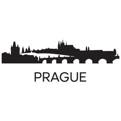Obraz premium Prague skyline horizontal banner. Prague, Czech Republic. Vector template for your design. Vector black silhouette. with white background