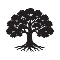 Fototapeta premium Elegant tree vector silhouette with expansive canopy and roots for spiritual or artistic use.