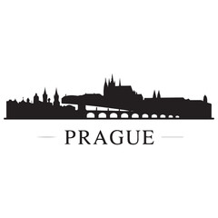 Fototapeta premium Prague skyline horizontal banner. Prague, Czech Republic. Vector template for your design. Vector black silhouette. with white background