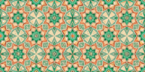 Fototapeta premium Intricate geometric pattern featuring vibrant teal and earthy tones.