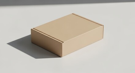 Light Beige Cardboard Box on White Surface Simple Packaging Mockup light brown