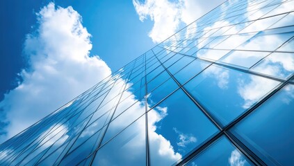 Modern skyscraper reflecting a vibrant blue sky