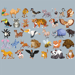 Set of different animals illustration