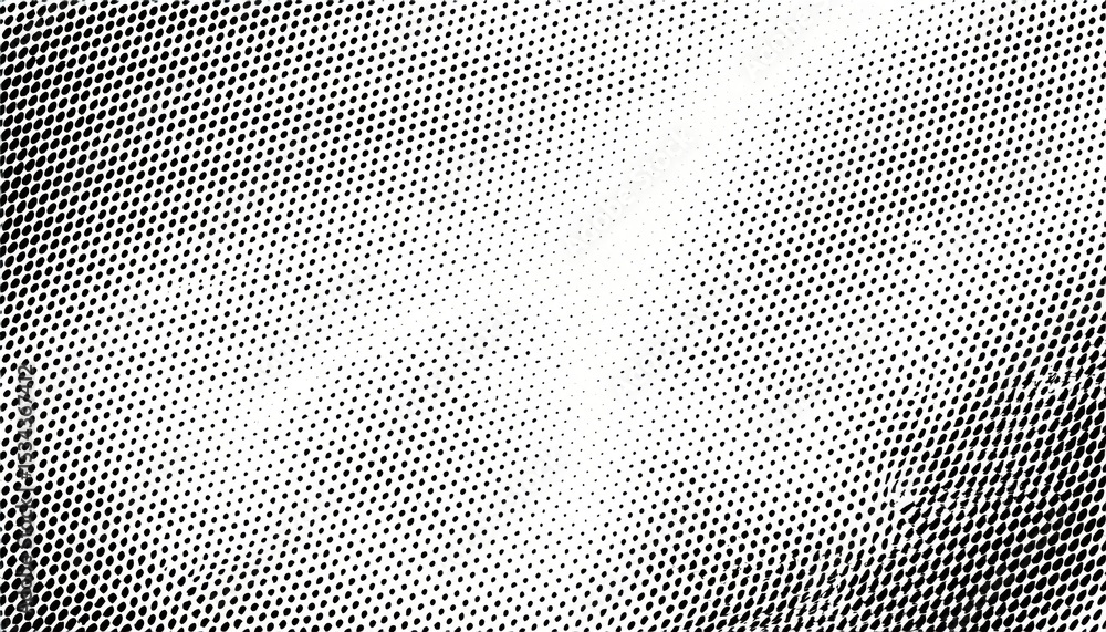 Poster high-contrast black halftone dot pattern with diagonal fade on white background for retro comic texture, print overlay, poster design, or digital branding use


