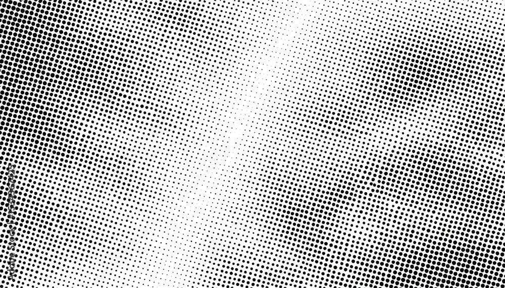 Poster high-contrast black halftone dot pattern with diagonal fade on white background for retro comic text