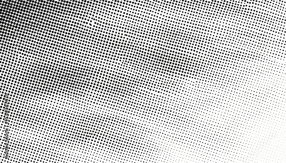 Aufkleber high-contrast black halftone dot pattern with diagonal fade on white background for retro comic text