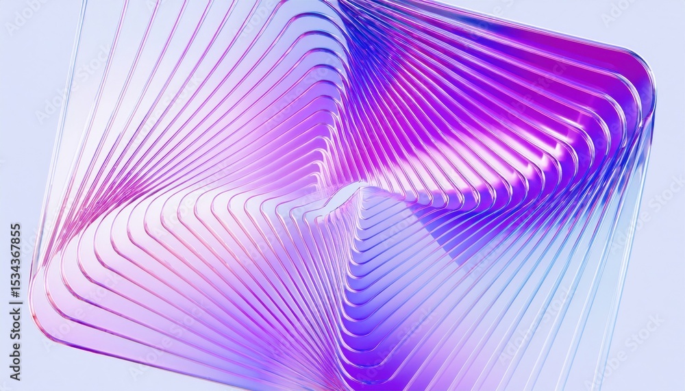 Poster abstract 3d transparent layered square design with iridescent purple and cyan gradient geometry for modern web design, branding, or digital print concept

