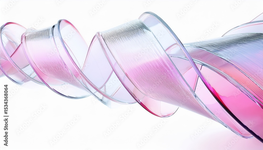 Poster transparent pink ribbon wave with glass like fluid curve on white background for abstract web banner