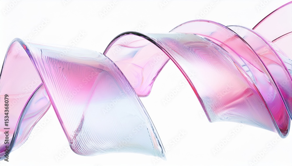 Poster transparent pink ribbon wave with glass like fluid curve on white background for abstract web banner