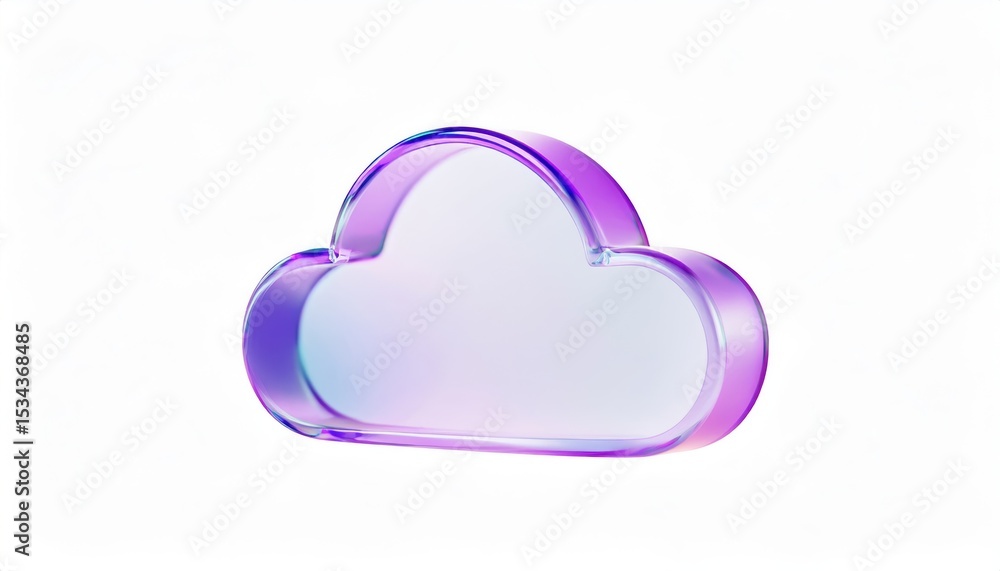 Aufkleber 3d transparent cloud icon with glossy purple gradient outline on white background for modern ui, bra
