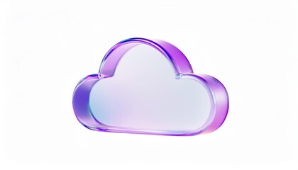 3d transparent cloud icon with glossy purple gradient outline on white background for modern ui, branding, cloud service logo, and minimal tech design element

