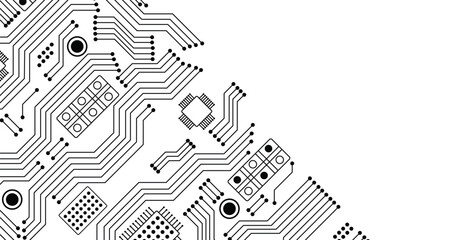 Circuit board texture background, seamless pattern. Copy space for text. Vector illustration.