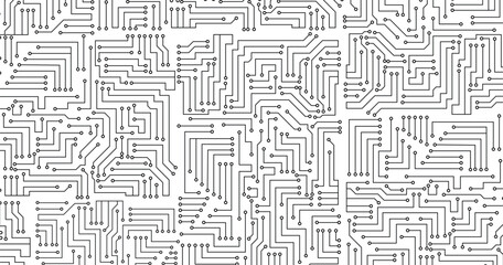 Circuit board technology electronics wallpaper repeat design. Circuit board texture background, seamless pattern. Vector illustration.