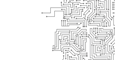 Circuit board technology electronics wallpaper repeat design. Circuit board texture background, seamless pattern. Copy space for text. Vector illustration.