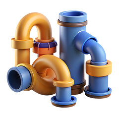 3d rendered illustration of plumbing pipes and fittings with bright vivid colors and detailed design
