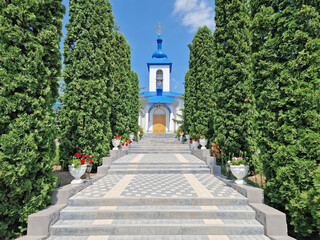 Ulmu Monastery of Saint Theodora of Sihla in Moldova. Christian Orthodox church with a distinctive architectural style traditional for eastern Europe culture