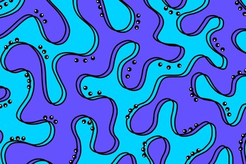 Abstract horizontal background with colorful waves. Trendy vector illustration. Bright colors. Blue purple wallpaper, decoration, banner, card, print, textile, social media, etc. Lines and dots