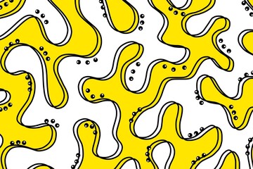 Abstract yellow and white pattern background. Abstract wavy background with waves, lines and dots. Design for wallpaper, banner, template, print, decor, etc.
