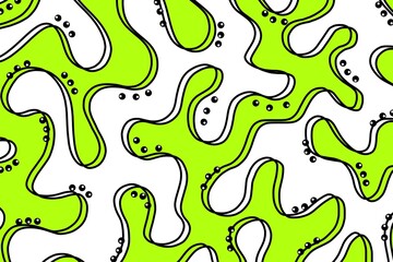 Seamless pattern with green and white waves, lines and dots. Abstract green and white geometric background, vector illustration