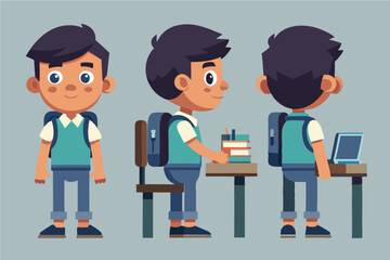 Fototapeta premium School Boy Character Turnaround Model Sheet