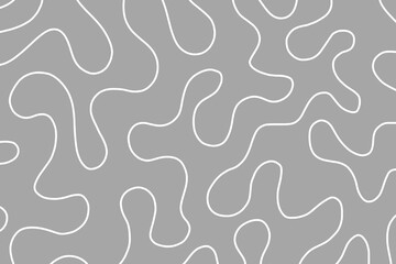 Minimalist abstract grey background with wavy liquid, lines and dots. Labyrinth or maze. Abstract horizontal grey background with white waves and lines. Doodling background design