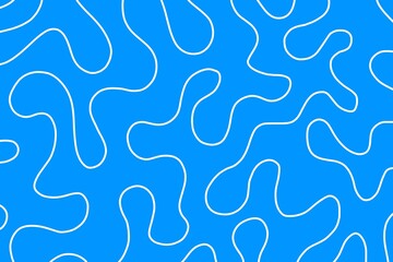 Fun line doodle seamless pattern. Creative abstract squiggle style drawing blue background for children or trendy design with basic shapes. Simple childish scribble blue wallpaper design.