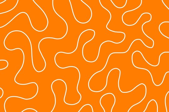 Fun line doodle seamless pattern. Creative abstract squiggle style drawing orange background for children or trendy design with basic shapes. Simple childish scribble orange wallpaper design.