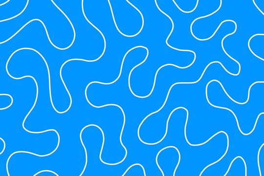 Fun line doodle seamless pattern. Creative abstract squiggle style drawing blue background for children or trendy design with basic shapes. Simple childish scribble blue wallpaper design.