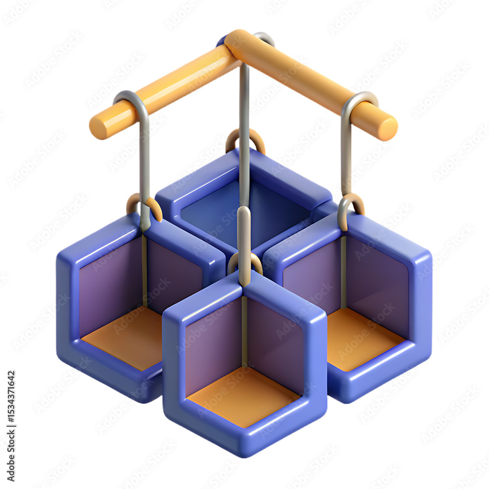 Aufkleber a unique 3d rendered geometric design featuring three suspended colorful cube elements