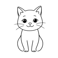 Cute vector illustration of a cartoon cat with furry tail and playful character in black and white design
