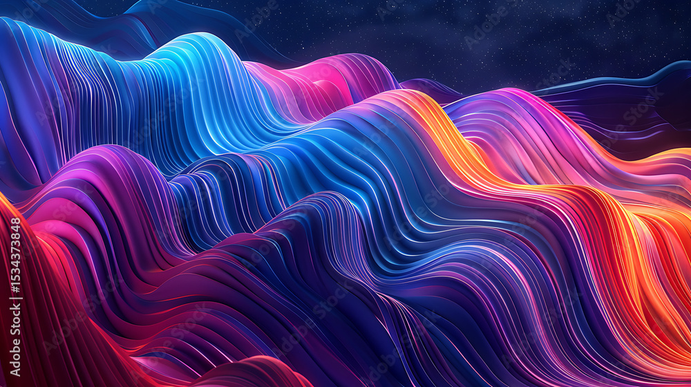 Aufkleber abstract waves of vibrant colors flow and undulate against a dark, starry background, creating a dyn