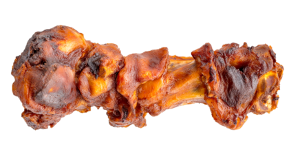 Roasted bone dog chew, isolated on transparent PNG, brown, close-up view, pet treat, animal product, healthy snack, crunchy texture, savory
