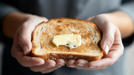 Person Holding Freshly Buttered Bread in a Cozy and Inviting Setting